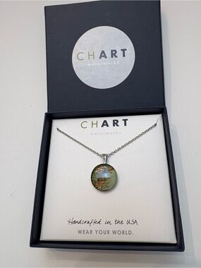 Silver Globe Pendant Necklace - Green Map
